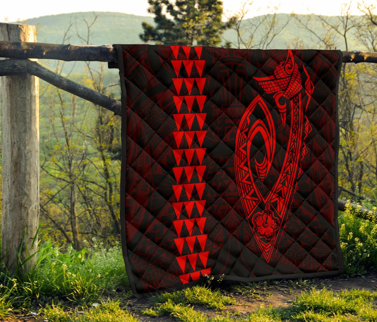 Hawaii Kakau Makau Fish Hook Polynesian Premium Quilt - Red - Polynesian Pride