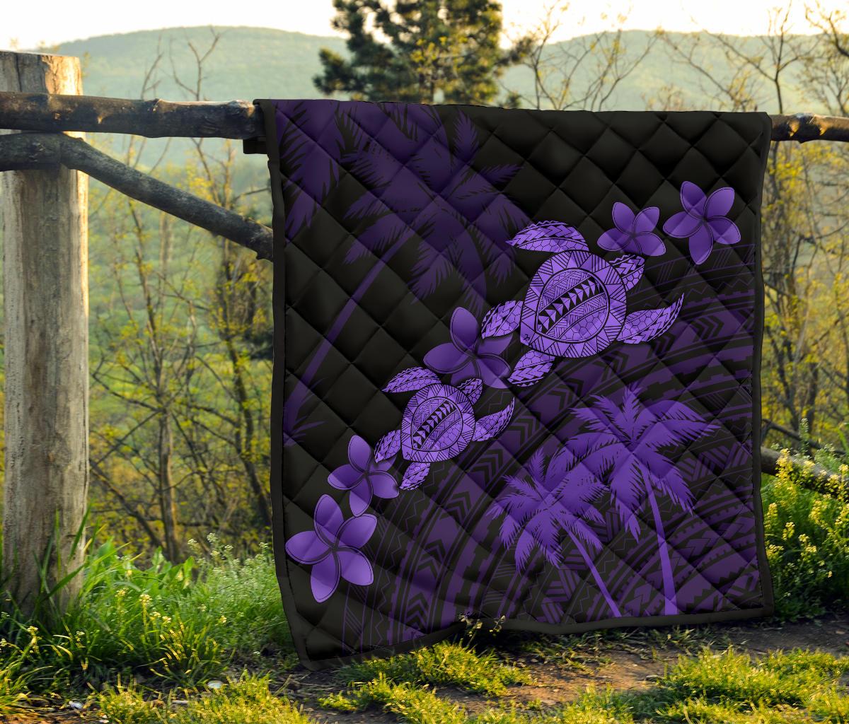 Hawaii Turtle Plumeria Coconut Tree Polynesian Premium Quilt - Purple - Polynesian Pride