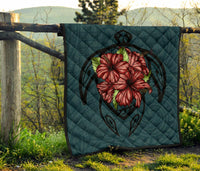 Hawaii Turtle Hibiscus Polynesian Premium Quilt - Polynesian Pride