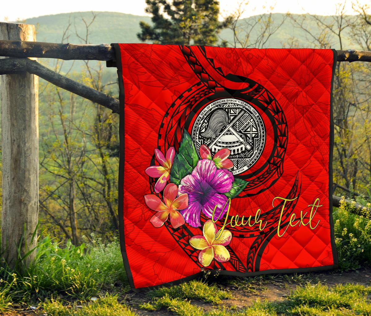 American Samoa Polynesian Custom Personalised Premium Quilt - Floral With Seal Red - Polynesian Pride