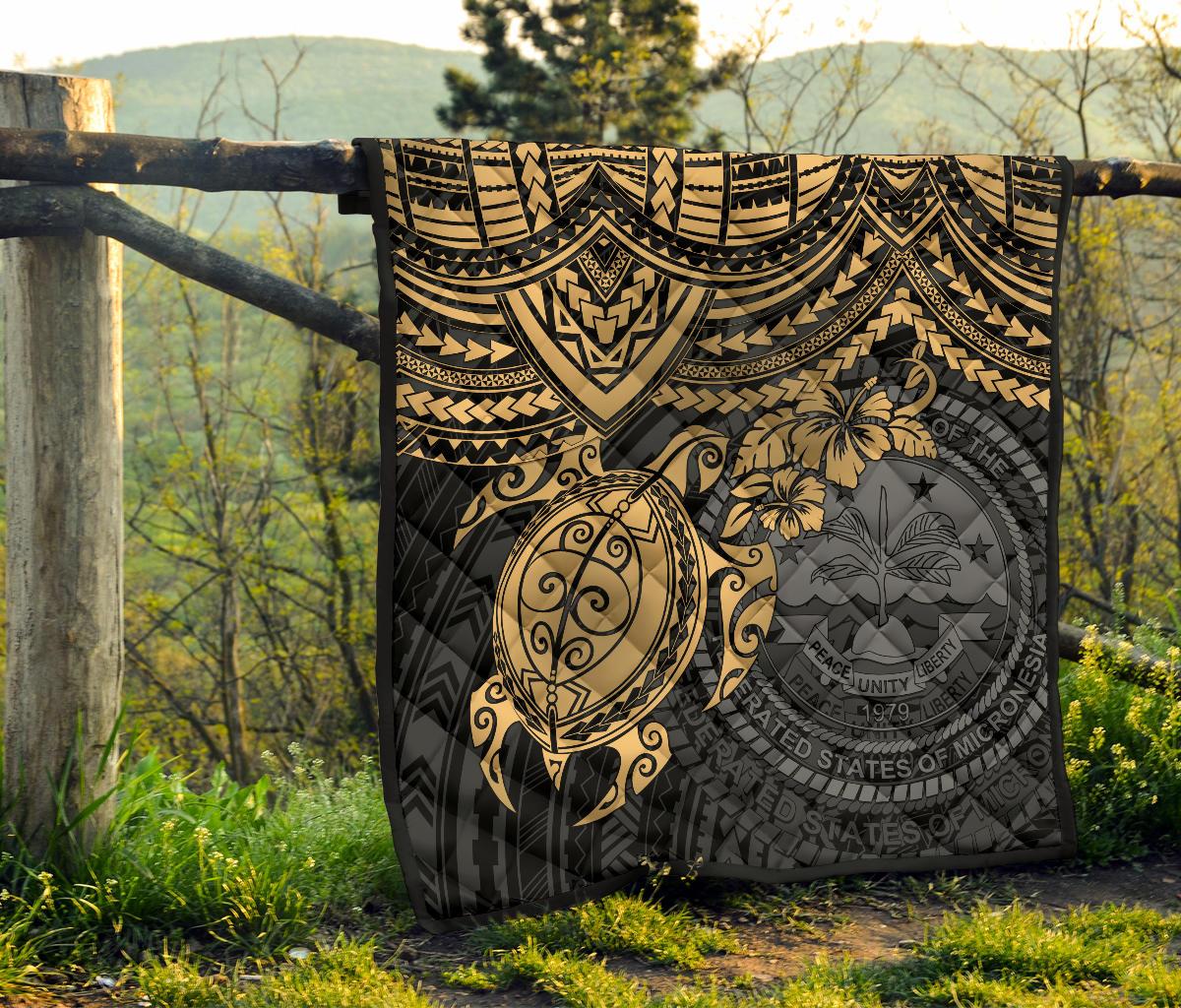 Federated States Of Micronesia Premium Quilt - Federated States Of Micronesia Seal & Golden Turtle Hibiscus - Polynesian Pride