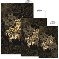 hawaii Rug - Turtle Strong Pattern Hibiscus Plumeria Gold AH - Polynesian Pride