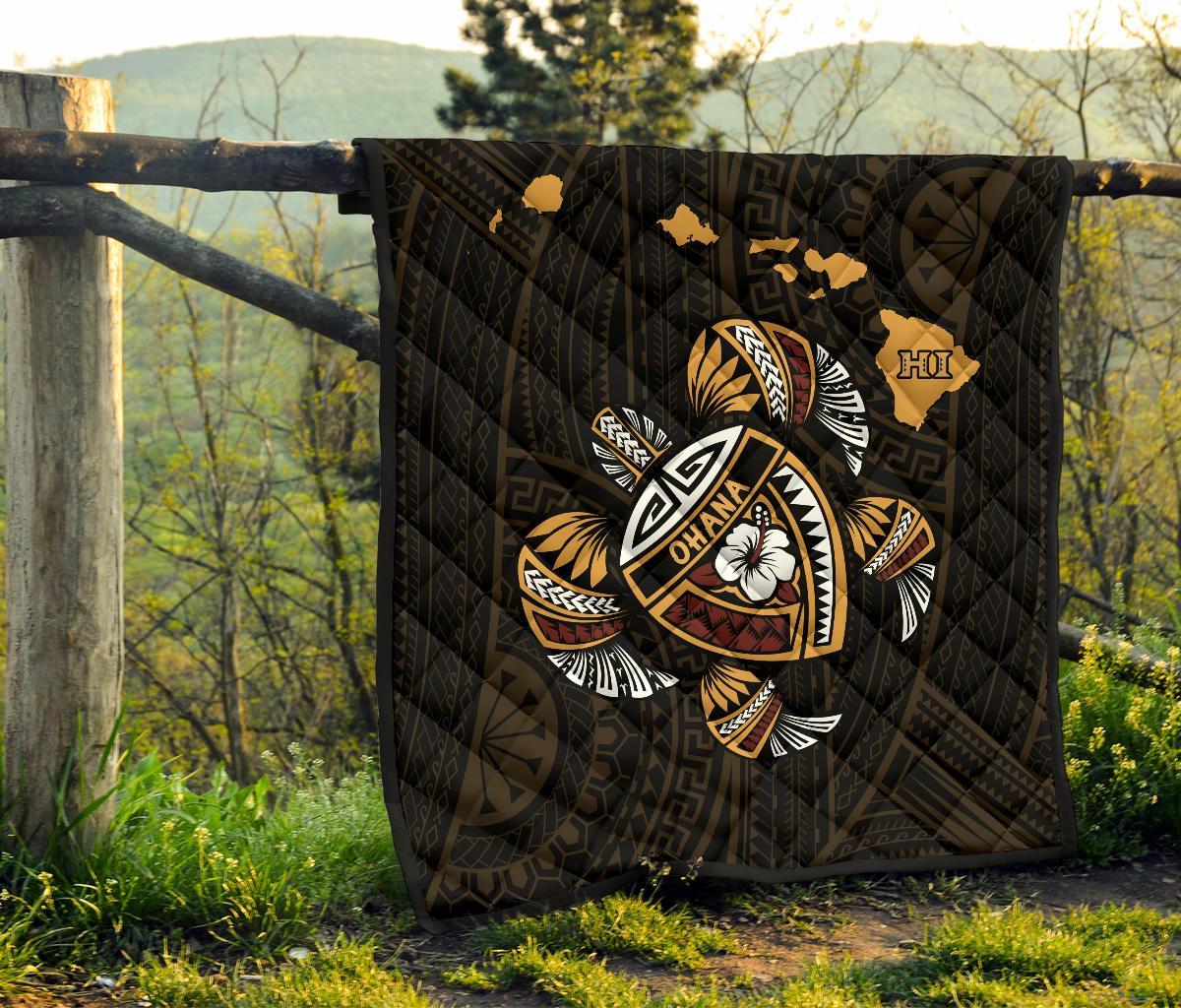 Hawaii Kakau Polynesian Turtle Map Premium Quilt - Polynesian Pride