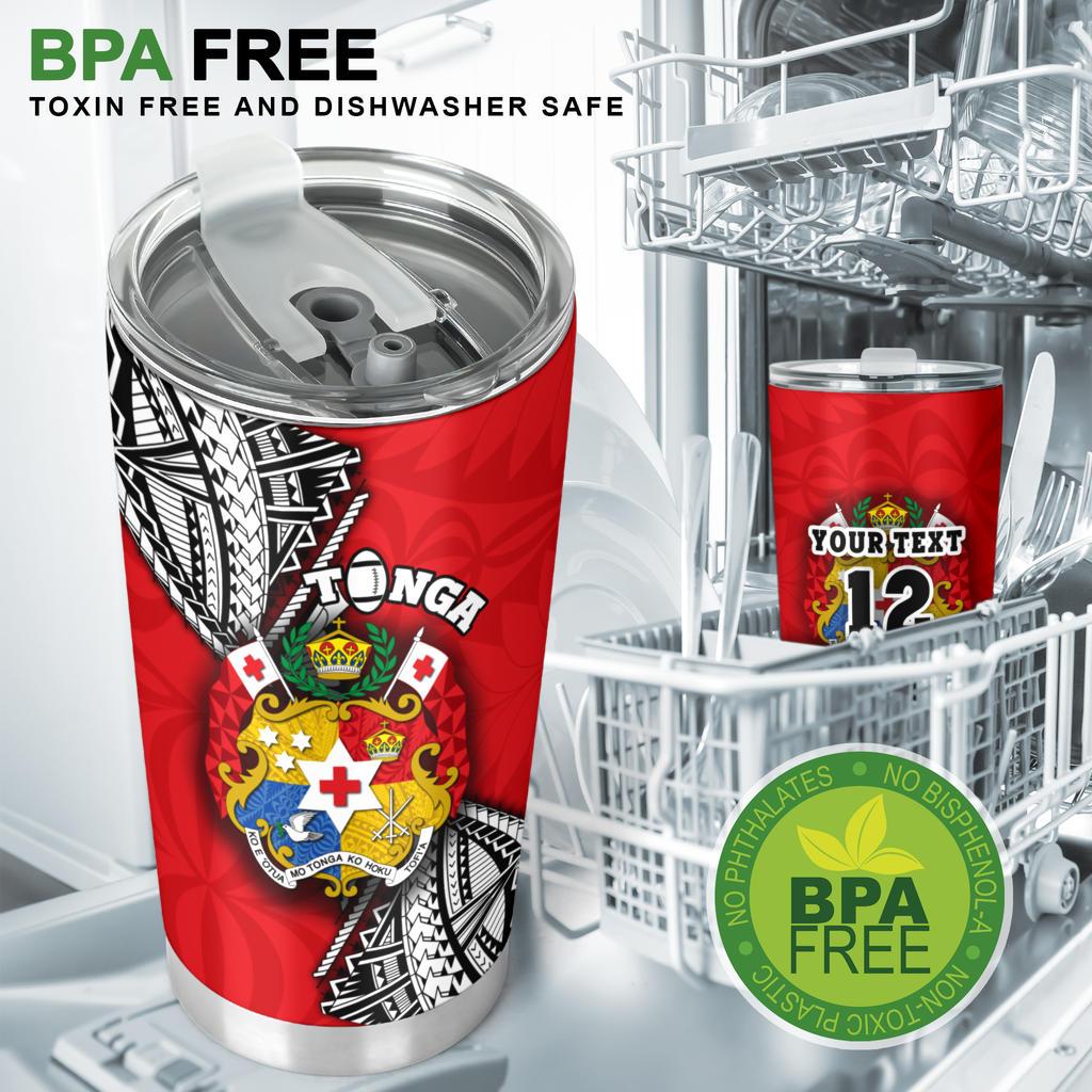 (Custom Personalised) Tonga Rugby Tumbler Polynesian Style Pinwheel - Custom Text and Number - Polynesian Pride