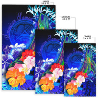 American Samoa Polynesian Area Rug - Humpback Whale with Tropical Flowers (Blue) - Polynesian Pride