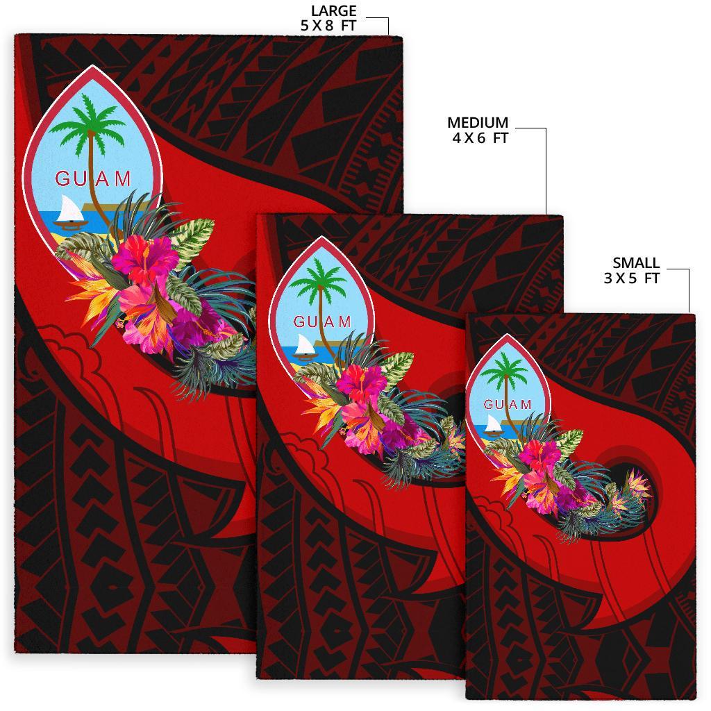 Guam Area Rug - Polynesian Hook And Hibiscus (Red) - Polynesian Pride