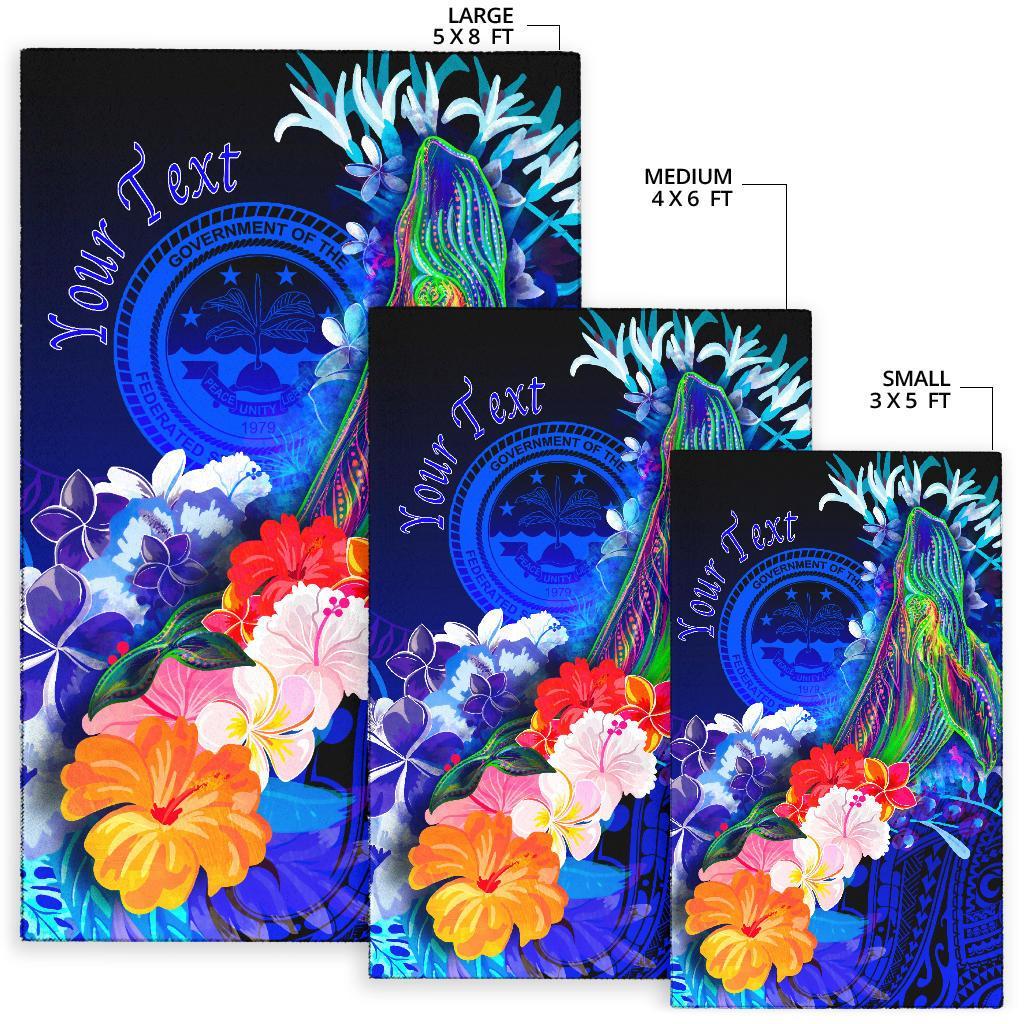 Federated States of Micronesia Custom Personalised Area Rug - Humpback Whale with Tropical Flowers (Blue) - Polynesian Pride