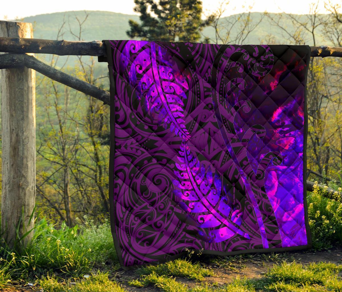 Aotearoa Maori Premium Quilt Silver Fern Koru Vibes Purple - Polynesian Pride