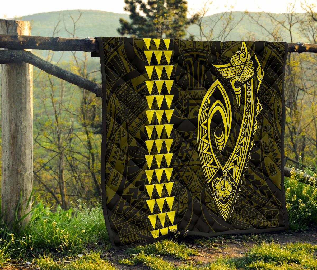 Hawaii Kakau Makau Fish Hook Polynesian Premium Quilt - Yellow - Polynesian Pride