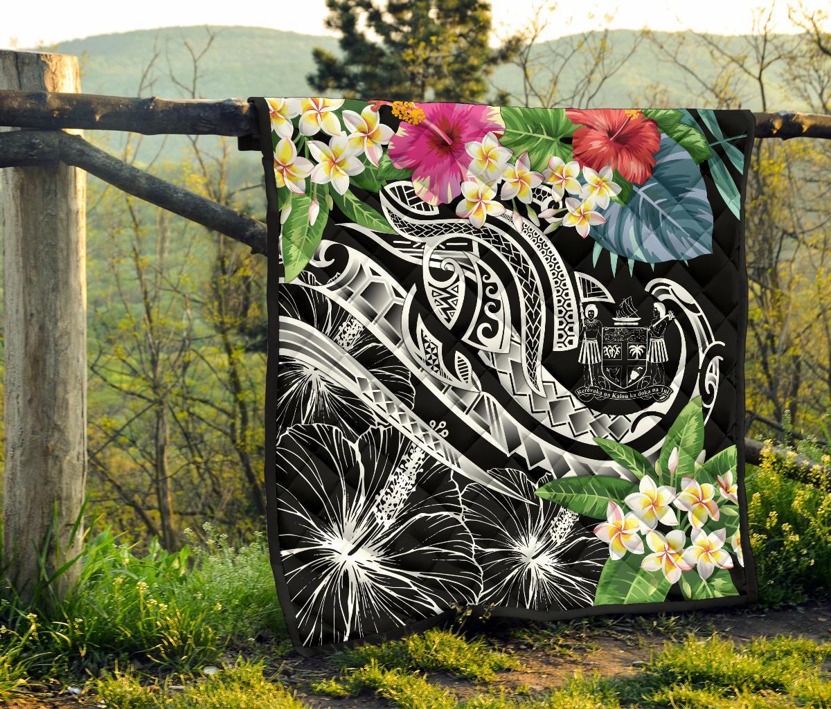 Fiji Polynesian Premium Quilt - Summer Plumeria (Black) - Polynesian Pride