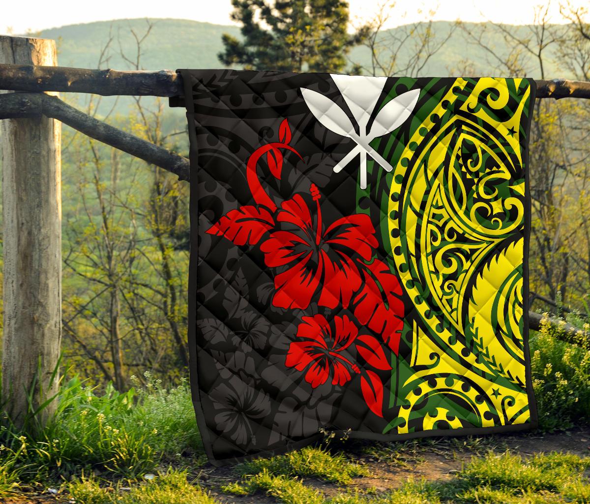 Hawaii Premium Quilt - Kanaka Maoli Hibiscus Flowers - Polynesian Pride