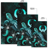 Pohnpei Polynesian Area Rugs - Turtle With Blooming Hibiscus Turquoise - Polynesian Pride