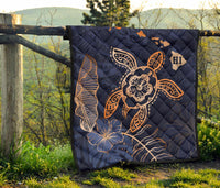 Hawaii Kakau Polynesian Turtle Map Premium Quilt - Indigo - Polynesian Pride