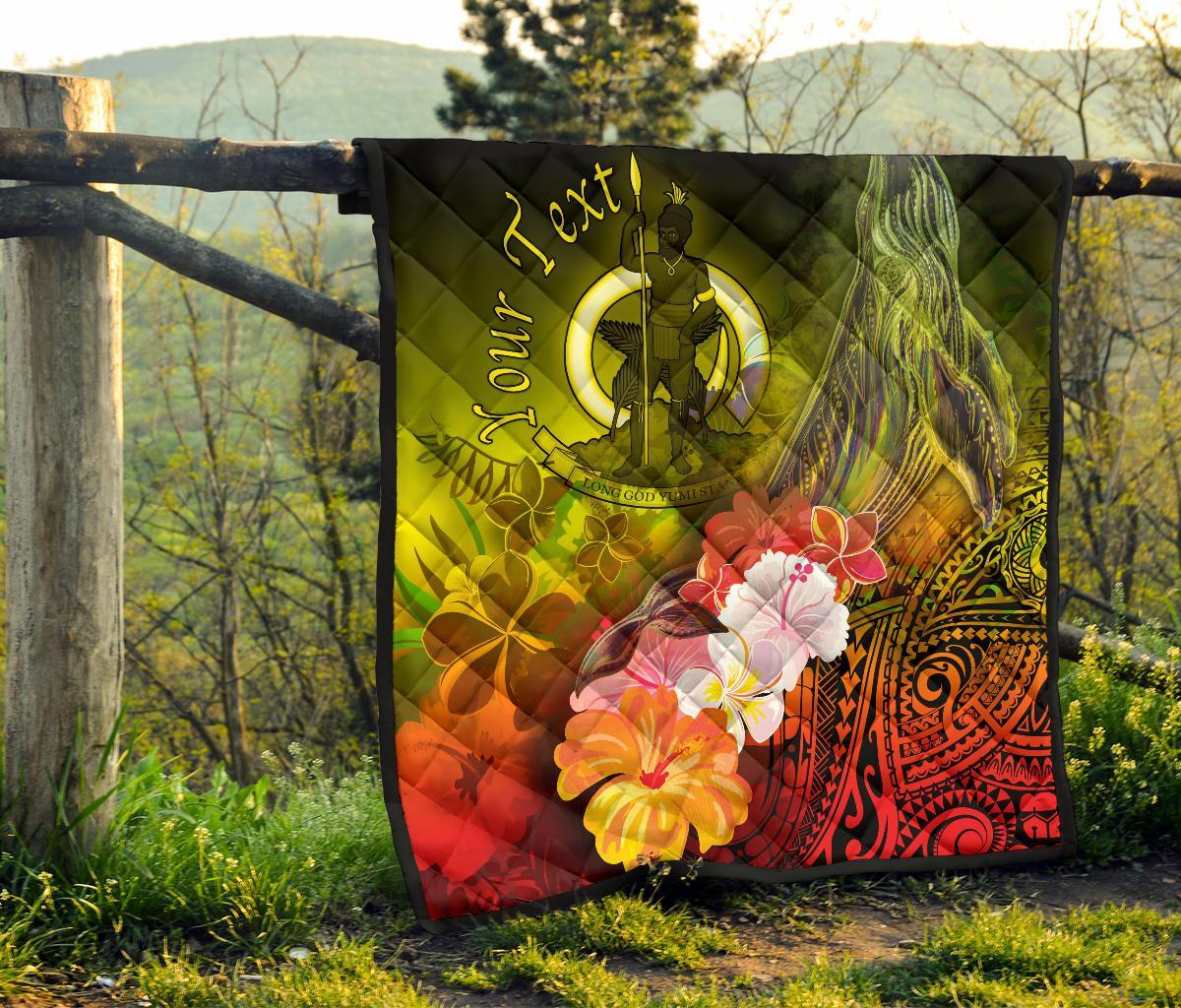 Vanuatu Custom Personalised Premium Quilt - Humpback Whale with Tropical Flowers (Yellow) - Polynesian Pride