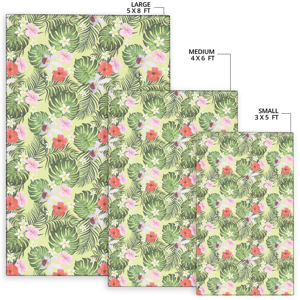 Tropical Hibiscus, Plumeria Green Rug - Polynesian Pride