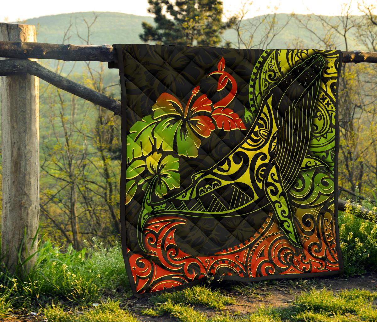 Hawaii Premium Quilt - Humpback Whale Hibiscus - Polynesian Pride