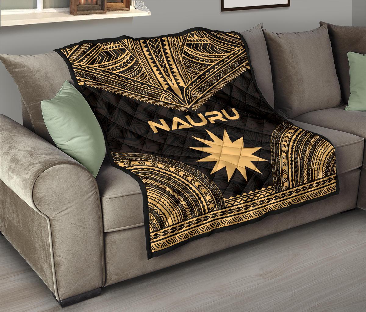 Nauru Premium Quilt - Nauru Flag Polynesian Chief Gold Version - Polynesian Pride