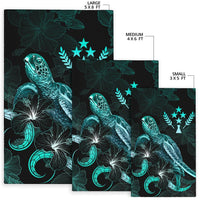 Kosrae Polynesian Area Rugs - Turtle With Blooming Hibiscus Turquoise - Polynesian Pride