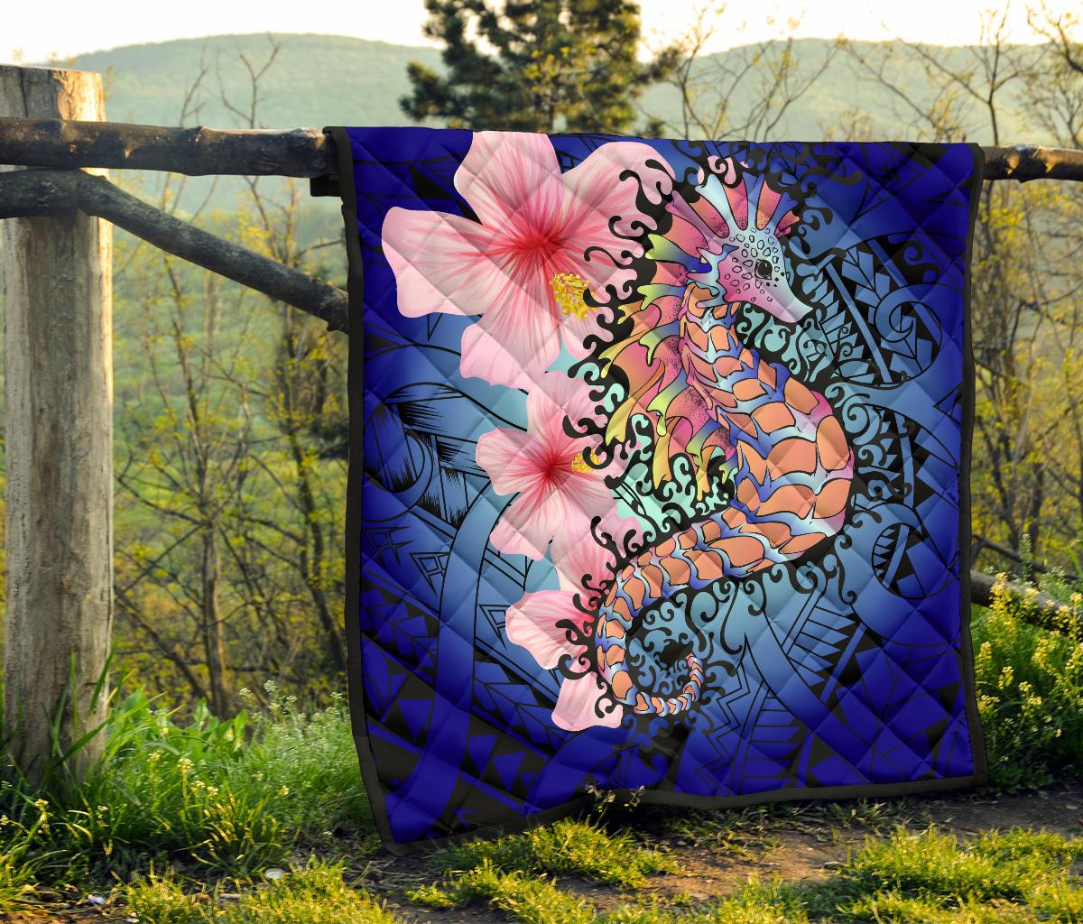 Hawaii Polynesian Pink Hibiscus Seahorse Premium Quilt - Polynesian Pride