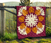 Hawaiian Tropical Pattern Premium Quilt - Burgundy - Argu Style - AH - Polynesian Pride