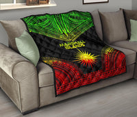 Marshall Islands Premium Quilt - Marshall Islands Flag Polynesian Chief Reggae Version - Polynesian Pride