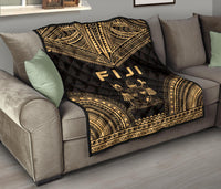 Fiji Premium Quilt - Fiji Coat Of Arms Polynesian Chief Gold Version - Polynesian Pride