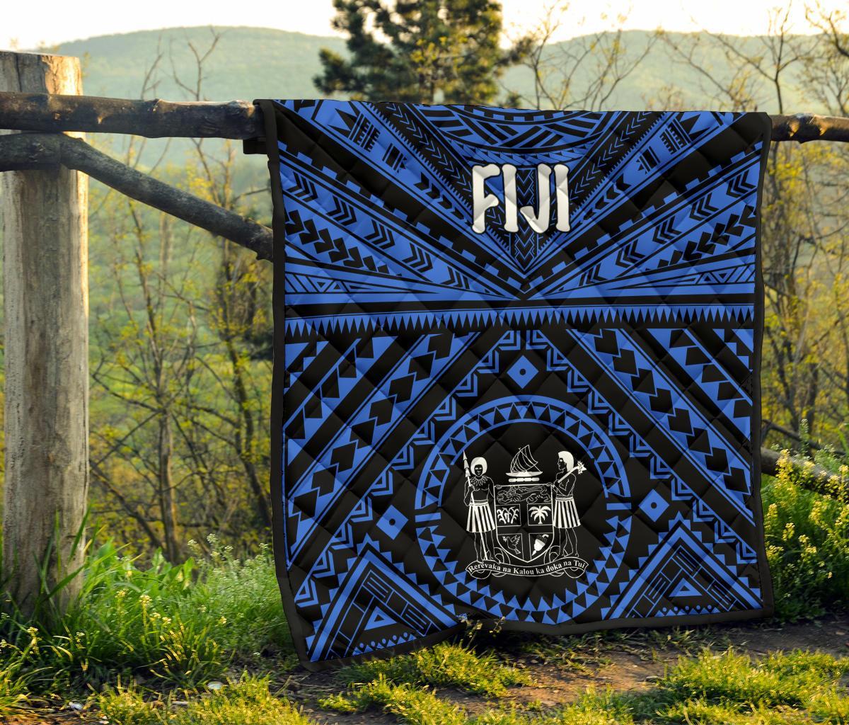 Fiji Premium Quilt - Fiji Seal With Polynesian Tattoo Style (Blue) - Polynesian Pride