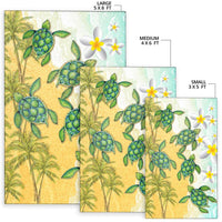 Hawaii Turtle Sea Hibiscus Coconut Tree Rug - Polynesian Pride