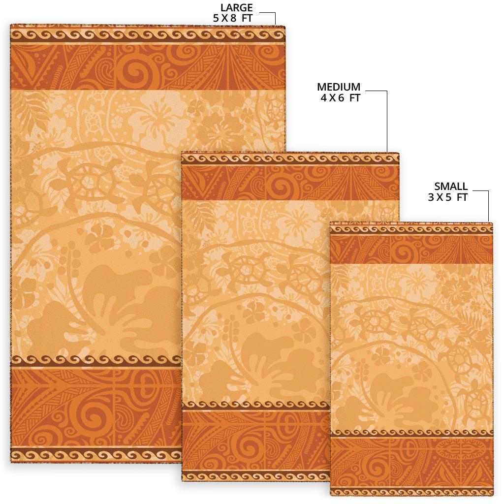 Polynesian Area Rug - Hibiscus And Turtle Vintage Pattern - Polynesian Pride