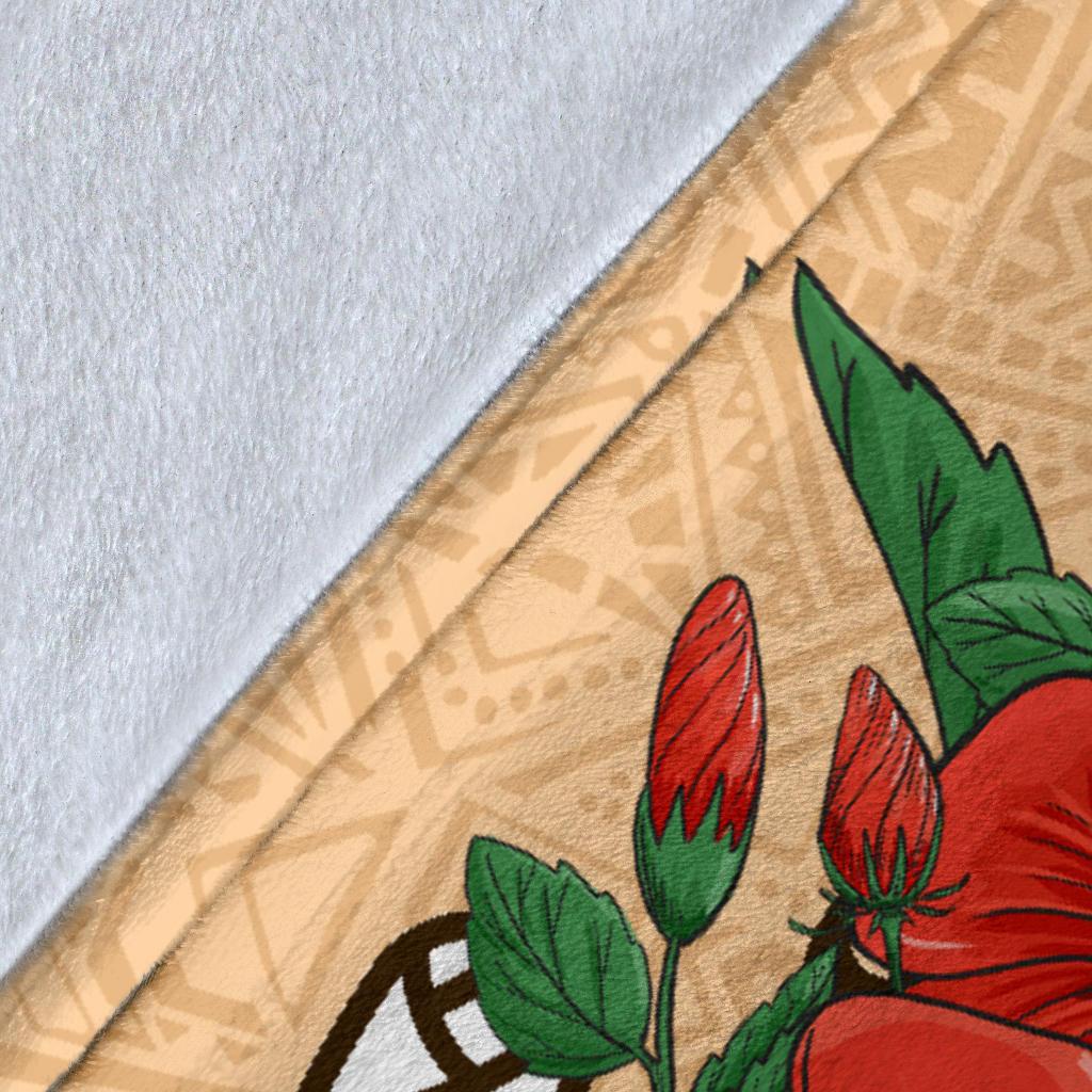 Tahiti Polynesian Premium Blanket - Hibiscus Coat of Arm Beige - Polynesian Pride