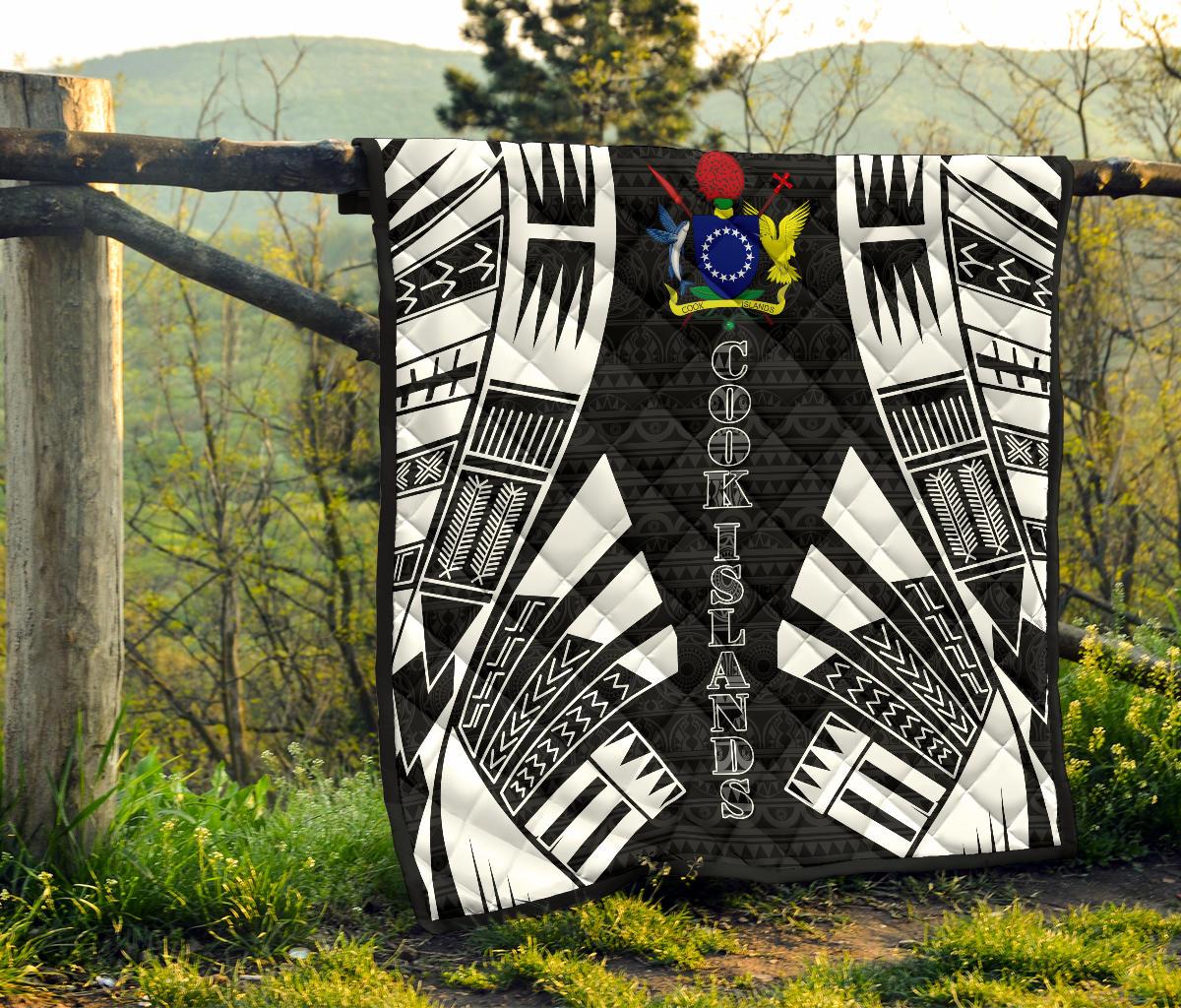 Cook Islands Premium Quilt - Cook Islands Polynesian White Tattoo (Black) - Polynesian Pride