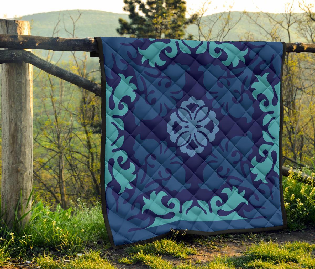 Hawaiian Tropical Pattern Premium Quilt - Indigo - Argu Style - AH - Polynesian Pride