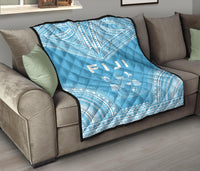 Fiji Premium Quilt - Fiji Coat Of Arms Polynesian Chief Light Blue Version - Polynesian Pride