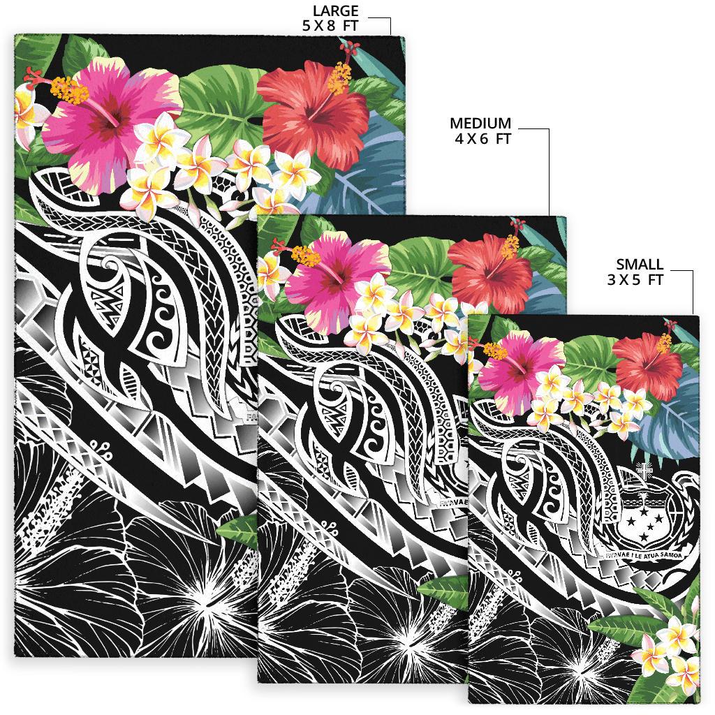 Polynesian Samoa Area Rug - Summer Plumeria (Black) - Polynesian Pride