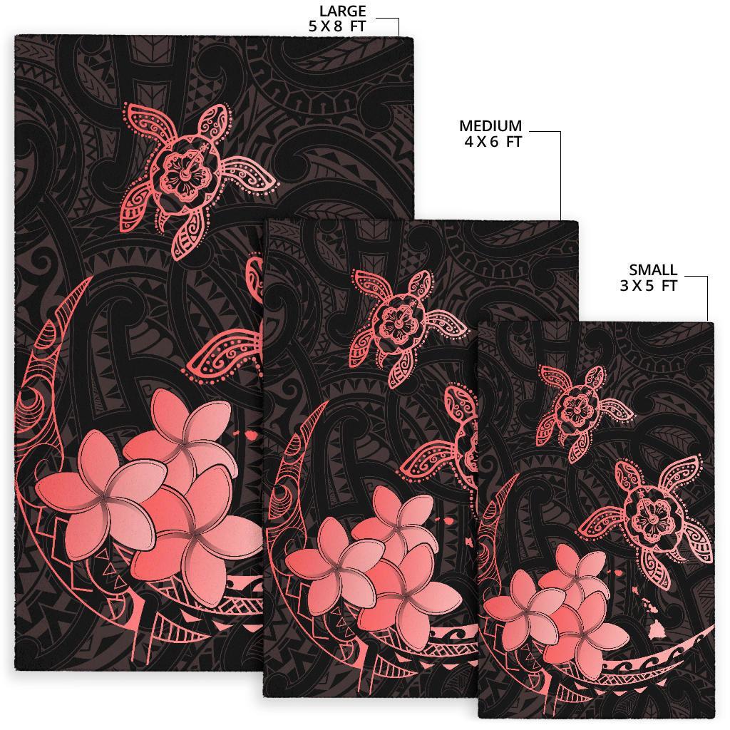 Hawaii Polynesian Turtle Plumeria Rug - Pog Style Red - Polynesian Pride