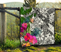 New Caledonia Premium Quilt White - Turtle Plumeria Banana Leaf Crest - Polynesian Pride