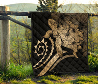 Hawaii Turtle Hibiscus Polynesian Vintage Premium Quilt - Gold - Polynesian Pride