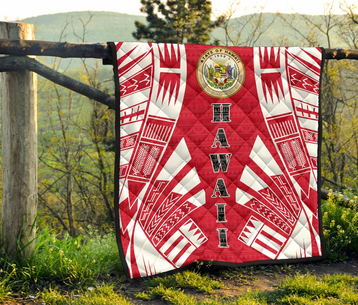 Hawaii Premium Quilt - Hawaii Seal Polynesian White Tattoo (Red) - Polynesian Pride