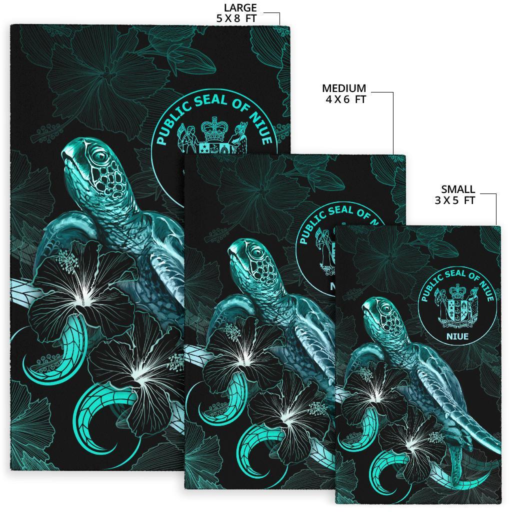 Niue Polynesian Area Rugs - Turtle With Blooming Hibiscus Turquoise - Polynesian Pride