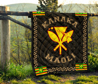 Kanaka Maoli Flag Polynesian Premium Quilt Gold - Love Style - Polynesian Pride