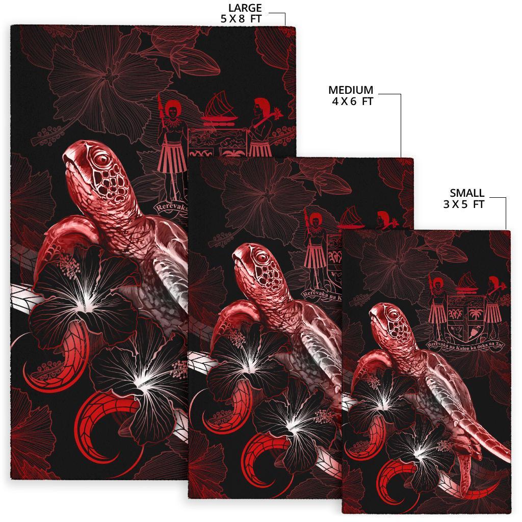 Fiji Polynesian Area Rugs - Turtle With Blooming Hibiscus Red - Polynesian Pride