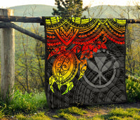 Hawaii Polynesian Premium Quilt - Kanaka Maoli & Reggae Turtle Hibiscus - Polynesian Pride