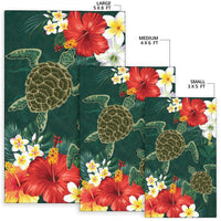 Hawaii Sea Turtle Hibiscus Plumeria Rug - Polynesian Pride