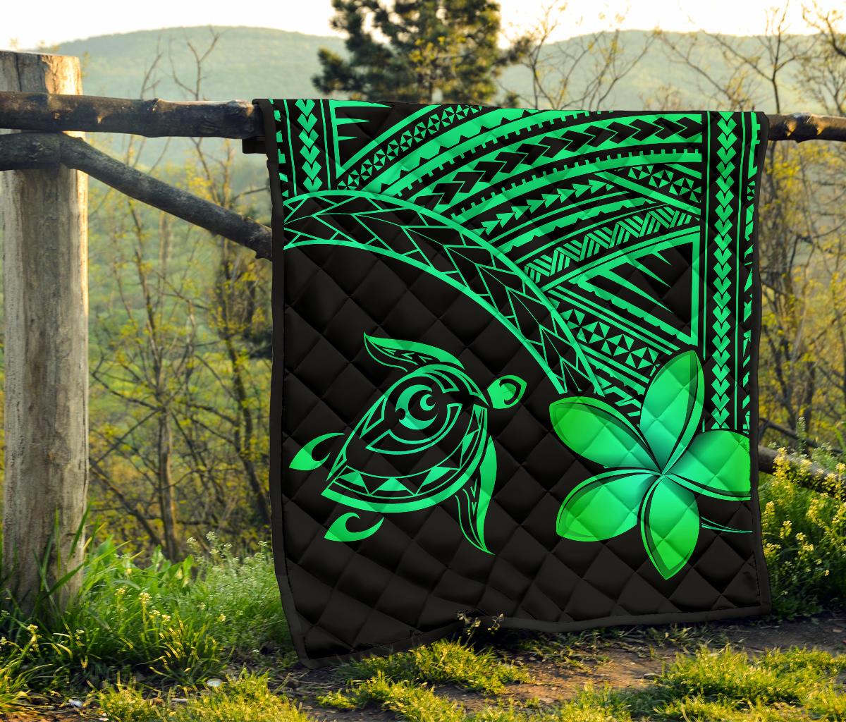 Hawaii Quilt - Hawaii Turtle Plumeria Quilt Green - Polynesian Pride