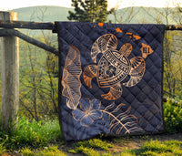 Personalized - Hawaii Kakau Polynesian Turtle Map Premium Quilt - Indigo Special Edition - Polynesian Pride