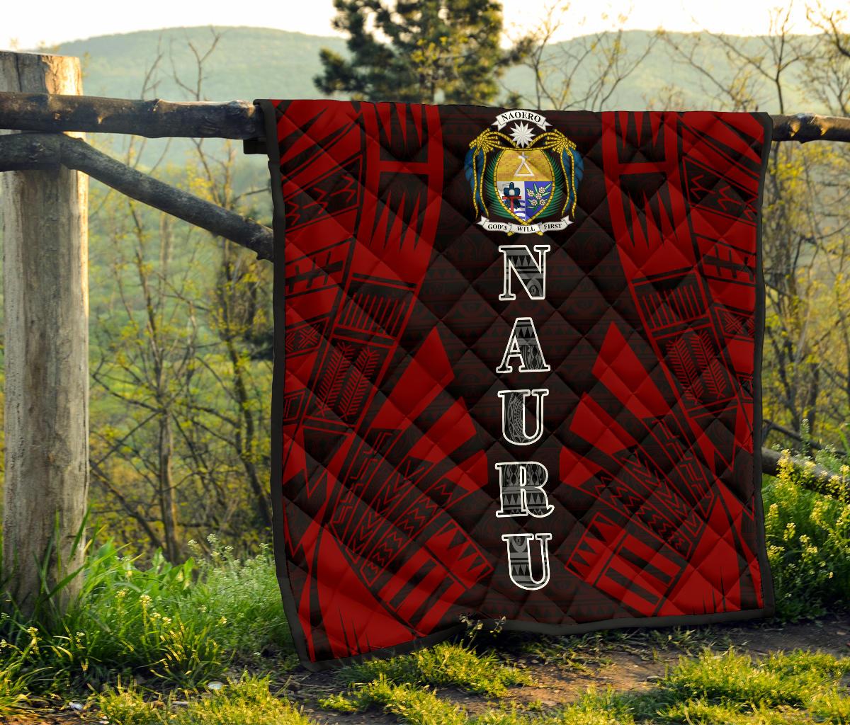Nauru Premium Quilt - Nauru Coat Of Arms Polynesian Red Tattoo - Polynesian Pride