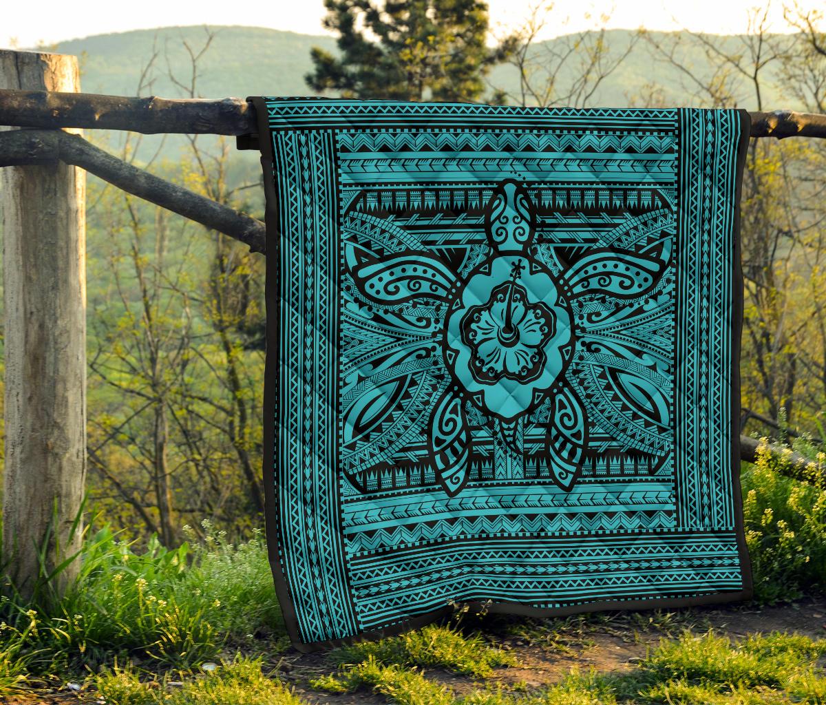 Hawaii Polyensian Turtle Premium Quilt Blue - Polynesian Pride
