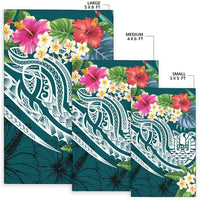 Tahiti Polynesian Area Rug - Summer Plumeria (Turquoise) - Polynesian Pride