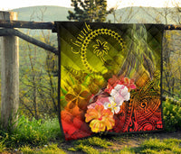 Chuuk Premium Quilt - Humpback Whale with Tropical Flowers (Yellow) - Polynesian Pride