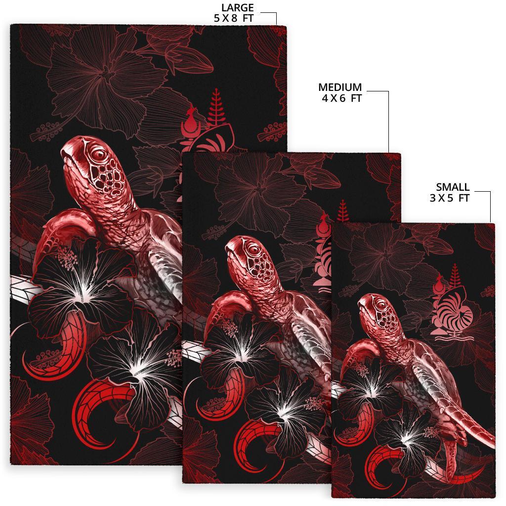 New Caledonia Polynesian Area Rugs - Turtle With Blooming Hibiscus Red - Polynesian Pride